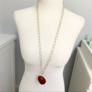 Polished stone heart pendant chain link t-clasp long necklace